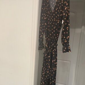 Black Wrap Maxi Dress with Orange Floral Print